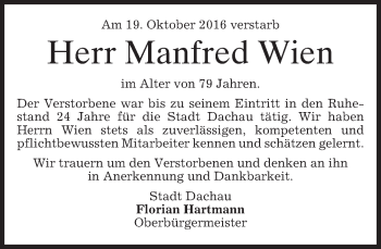 Todesanzeige von Manfred Wien von merkurtz