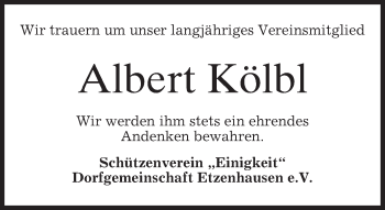 Todesanzeige von Albert Kölbl von merkurtz