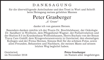 Todesanzeige von Peter Grasberger von merkurtz