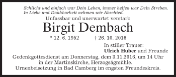Todesanzeige von Birgit Dembach von merkurtz