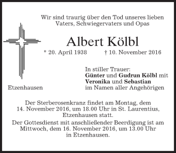 Todesanzeige von Albert Kölbl von merkurtz