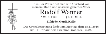 Todesanzeige von Rudolf Wanner von merkurtz