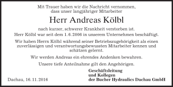 Todesanzeige von Andreas Kölbl von merkurtz