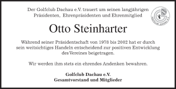 Todesanzeige von Otto Steinharter von merkurtz