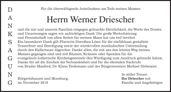 Todesanzeige von Werner Driescher von merkurtz