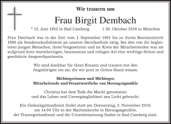 Todesanzeige von Birgit Dembach von merkurtz