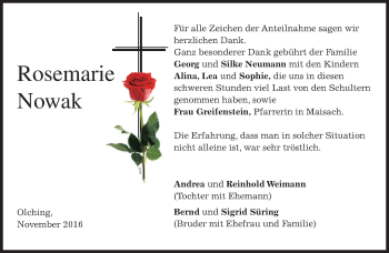 Todesanzeige von Rosemarie Nowak von merkurtz