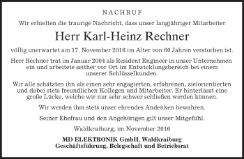 Todesanzeige von Karl-Heinz Rechner von merkurtz