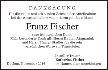 Todesanzeige von Franz Fischer von merkurtz