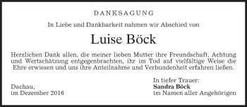 Todesanzeige von Luise Böck von merkurtz