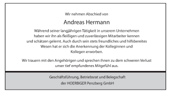 Todesanzeige von Andreas Hermann von merkurtz