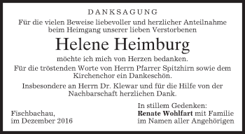Todesanzeige von Helene Heimburg von merkurtz