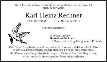 Todesanzeige von Karl-Heinz Rechner von merkurtz