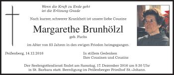 Todesanzeige von Margarethe Brunhölzl von merkurtz