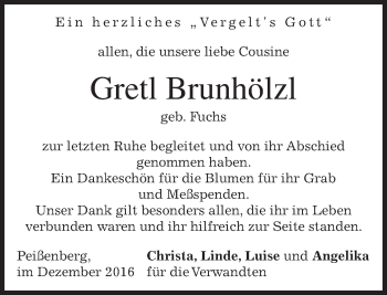 Todesanzeige von Gretl Brunhölzl von merkurtz