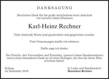 Todesanzeige von Karl-Heinz Rechner von merkurtz