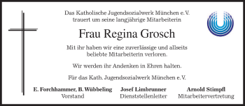 Todesanzeige von Regina Grosch von merkurtz