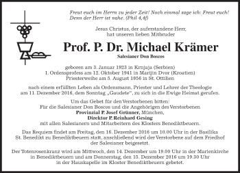 Todesanzeige von Michael Krämer von merkurtz