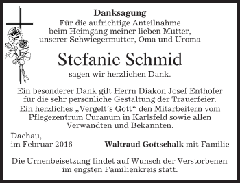 Todesanzeige von Stefanie Schmid 