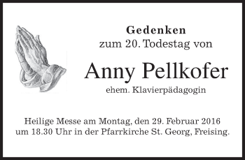 Todesanzeige von Anny Pellkofer von merkurtz