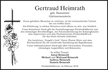 Todesanzeige von Gertraud Heimrath von merkurtz