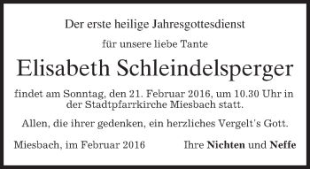 Todesanzeige von Elisabeth Schleindelsperger von merkurtz