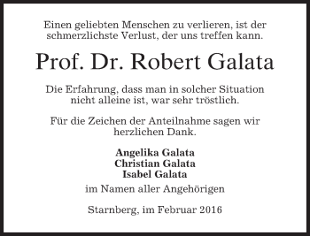 Todesanzeige von Robert Galata von merkurtz