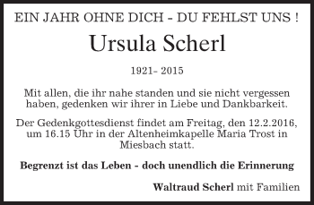 Todesanzeige von Ursula Scherl von merkurtz
