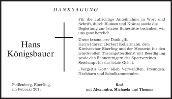 Todesanzeige von Hans Königsbauer von merkurtz