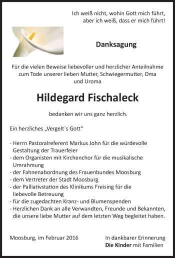 Todesanzeige von Hildegard Fischaleck 
