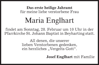 Todesanzeige von Maria Englhart von merkurtz