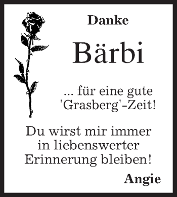 Todesanzeige von Bärbi  von merkurtz