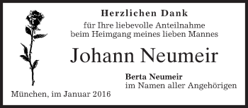 Todesanzeige von Johann Neumeir 