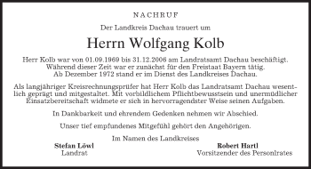 Todesanzeige von Wolfgang Kolb 