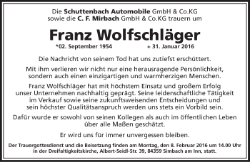 Todesanzeige von Franz Wolfschläger 