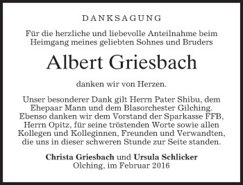 Todesanzeige von Albert Griesbach von merkurtz
