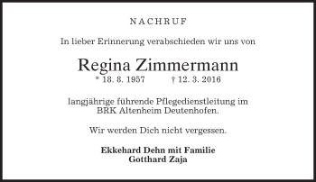 Todesanzeige von Regina Zimmermann von merkurtz