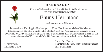 Todesanzeige von Emmy Herrmann von merkurtz
