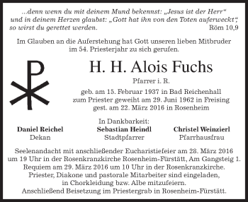 Todesanzeige von Alois Fuchs von merkurtz