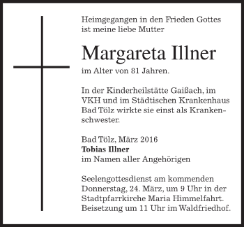 Todesanzeige von Margareta Illner von merkurtz