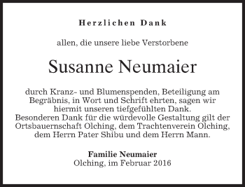 Todesanzeige von Susanne Neumaier von merkurtz