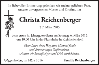 Todesanzeige von Christa Reichenberger von merkurtz