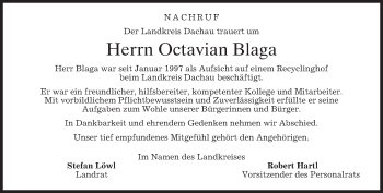 Todesanzeige von Octavian Blaga von merkurtz