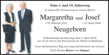 Todesanzeige von Margaretha und Josef Neugeborn von merkurtz