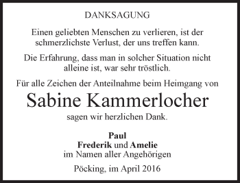 Todesanzeige von Sabine Kammerlocher von merkurtz