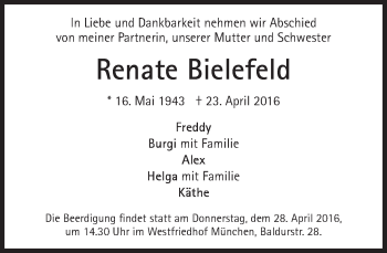 Todesanzeige von Renate Bielefeld von merkurtz