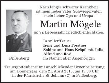 Todesanzeige von Martin Mögele von merkurtz
