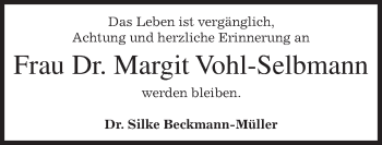 Todesanzeige von Margit Vohl-Selbmann von merkurtz