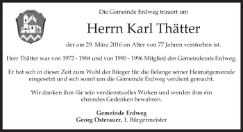 Todesanzeige von Karl Thätter von merkurtz