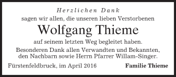 Todesanzeige von Wolfgang Thieme von merkurtz